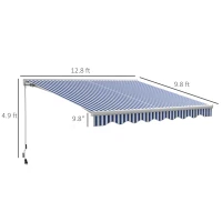 Outsunny 13' x 10' Electric Awning, Retractable Awning with LED Lights and Remote Controller for Door and Window, Blue and White(m-3)