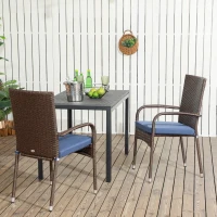 Outsunny Stackable PE Rattan Outdoor Dining Chairs with Cushion, Patio Wicker Dining Chair with Armrests & Backrest, Blue(m-10)