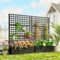 Outsunny Galvanized Raised Garden Bed Planter Box with Trellis for Climbing Plants, Vegetable, Vines, 43" x 16" x 70", Black(m-2)