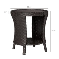 Outsunny 18" Wicker Outdoor Coffee Table, PE Rattan Patio Side Table with 2-Tier Storage, Composite Wood Top, Mixed Brown(m-3)