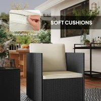 Outsunny Folding Wicker Bistro Set, 3 Piece Patio Furniture Set with Cushions and Glass Coffee Table for Porch, Balcony, Black(m-6)