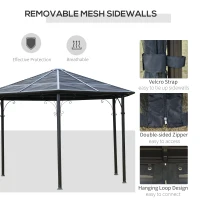 Outsunny 13' x 13' Hexagon Hardtop Gazebo Canopy with Galvanized Steel Roof, Aluminum Frame, Permanent Pavilion Outdoor Gazebo with Netting and Hook, for Patio, Garden, Backyard, Deck, Lawn(m-6)