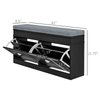 HOMCOM Modern Shoe Storage Bench, Entry Way Bench with Cushion, 2 Drawers, Storage Ottoman Bench, Holds 8 Pairs, Black(m-3)