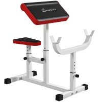 Soozier 265 LBS Preacher Curl Bench for Strength Training, Adjustable Seated Arm Isolated Barbell Dumbbell Bicep Station, White(m-11)