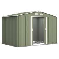 Outsunny 9' x 6' Outdoor Storage Shed, Garden Tool Metal Shed with Foundation Kit, Double Lockable Door, Green