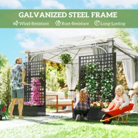 Outsunny Galvanized Raised Garden Bed Planter Box with Trellis for Climbing Plants, Vegetable, Vines, 43" x 16" x 70", Black(m-4)