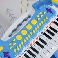 Qaba 31-Key Kids Toy Keyboard Piano, Electronic Musical Instrument with Multiple Sounds, Stool, Microphone and Bright Flashing Lights, Blue(m-8)