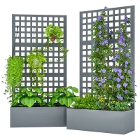 Outsunny Galvanized Raised Garden Bed Planter Box with Trellis for Climbing Plants, Vegetable, Vines, 35" x 16" x 70", Gray(m-1)