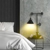 HOMCOM Industrial Table Lamp with Steel Frame, for LED Halogen Bulb, Bedside Lamp with Rotary Switch for Bedroom Living Room Study, Black(m-2)