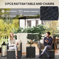 Outsunny Folding Wicker Bistro Set, 3 Piece Patio Furniture Set with Cushions and Glass Coffee Table for Porch, Balcony, Black(m-5)