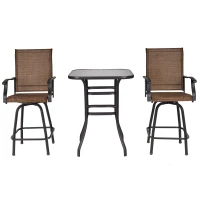 Outsunny 3 Piece Outdoor Patio Bar-Height Bar Set with Comfort Sling Fabric, Steel Frame, & Weather-Fighting, Brown(m-11)