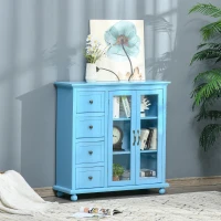 HOMCOM Storage Sideboard Cabinet with 4 Drawers and Glass Door Cupboard, Console Table for Living Room, Kitchen(m-2)