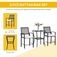 Outsunny 3pcs Patio Bar Set with Soft Cushion, Rattan Wicker Outdoor Furniture Set for Backyards, Lawn, Deck, Poolside(m-4)