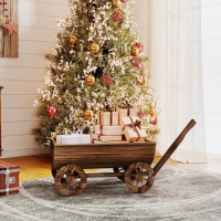 Outsunny Wooden Wagon Planter Box, Mobile Garden Planter with 4 Wheels, Small Wheelbarrow Wagon Flower Cart with Drainage Hole(m-9)
