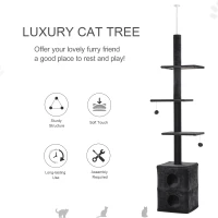 PawHut Cat Tree Floor to Ceiling Condo w/ Jute Scratching Post Dangling Ball Adjustable 86.5" H -96.5" H, Grey(m-4)