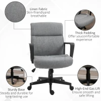Vinsetto Mid Back Home Office Chair Height Adjustable Linen Fabric Desk Task Chair with Ergonomic Line Wide Seat, Thick Padding, and Armrest(m-7)