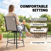 Outsunny Outdoor Bar Stools Set of 2, 360° Swivel Bar Height Chairs, 26.75" x 29.5" x 48.5", Tan(m-5)