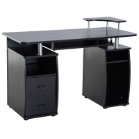 HOMCOM Multi-Function Computer Desk Home Office Workstation with Sliding Keyboard Tray, Elevated Shelf, Drawers and CPU Stand, Black(m-1)