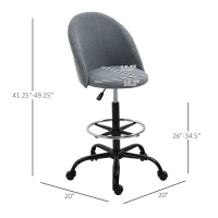 Vinsetto Ergonomic Rolling Drafting Chair for Standing Desk, Linen Office Stool with Adjustable Foot Ring and Steel Base(m-3)