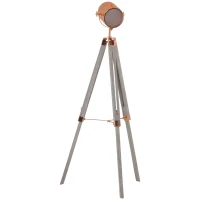 HOMCOM Vintage Tripod Floor Lamp, Height Adjustable Nautical Spotlight with Wood Legs, E12 Lamp Base for Living Room, Bedroom, Grey and Rose Gold(m-1)