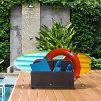 Outsunny Wicker Patio Pool Float Storage Basket, PE Rattan Outdoor Pool Caddy with Rolling Wheels for Floaties, Noodles, Life Vests, Beach Balls, Garden Furniture, Mixed Brown(m-10)