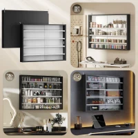 HOMCOM 5-Tier Display Cabinet, Wall-Mounted Display Case with 2 Glass Doors and Adjustable Shelves, Black(m-7)