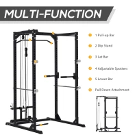 Soozier Multi-Functional Power Tower Dip Station Pull Up Bar Lat Pull Down Machine, Power Cage Fitness Equipment for Home Gym, Weightlifting Barbell Squat Rack, Dip Workout Station(m-7)