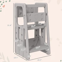 Qaba Toddler Tower with Adjustable Height, Toddler Kitchen Stool Helper with Anti-slip Mat, Step Stool, Gray(m-3)