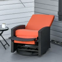 Outsunny Outdoor Wicker Swivel Recliner Chair, Reclining Backrest, Lifting Footrest, 360° Rotating Basic, Water Resistant Cushions for Patio, Orange(m-10)