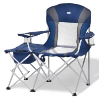 Outsunny Folding Camping Chair with Portable Insulation Table Bag, Two Cup Holders for Beach, Ice Fishing and Picnic, Navy Blue(m-10)