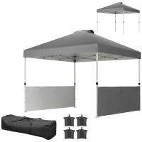 Outsunny 10' x 10' Pop Up Canopy Tent with 2 Half Sidewalls, UV50+ Instant Sun Shelter with Wheeled Carry Bag, Dark Gray(m-1)