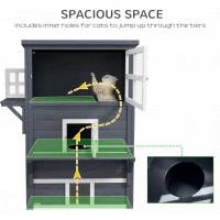 PawHut Cat House, Outdoor 3-Tier Kitty Shelter, Weather Resistant, w/ Escape Door(m-7)