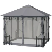 Outsunny 10' x 10' Patio Gazebo, Double Roof Outdoor Gazebo Canopy Shelter with Netting, Steel Corner Frame for Garden, Lawn, Backyard and Deck, Dark Gray(m-11)