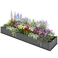 Outsunny 96" x 24" x 10" Wooden Raised Garden Bed with 2 Planter Boxes and Non-woven Fabric Liner for Patio, Gray(m-1)