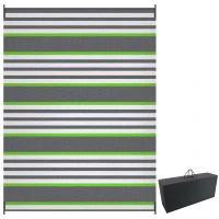 Outsunny Reversible Outdoor Rug, 9' x 12' Waterproof Plastic Straw Floor Mat, Portable RV Camping Carpet, Large Floor Mat for Backyard, Deck, Picnic, Beach, Green & Gray Stripes(m-1)