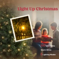 HOMCOM 7 ft Prelit Christmas Tree, Whimsical Xmas Tree Slim High Mountain Fir with 300 LEDs and Metal Stand, Green(m-6)