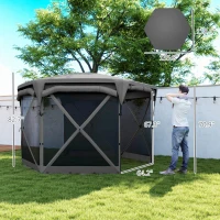 Outsunny 11 x 11ft Pop Up Gazebo Screen Tent with Removable Roof Cover, Roll-up Wind Panels for Camping, Backyard, Dark Gray(m-3)