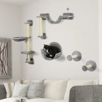 PawHut 5pc Cat Wall Shelves with Hammock, Perches, Ladder, Scratching Post(m-10)