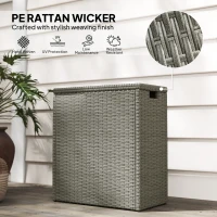 Outsunny 17-Gallon Small Deck Box, Wicker Outdoor Storage Box with Acacia Wood Top for Patio Cushions and Garden Tools, Gray(m-7)