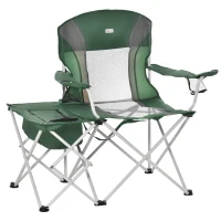 Outsunny Folding Camping Chair with Portable Insulation Table Bag, Two Cup Holders for Beach, Ice Fishing and Picnic, Green(m-1)