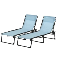Outsunny Set of 2 Folding Chaise Lounge Chairs, Outdoor Sun Tanning Chairs with Reclining Back, Light Blue(m-1)