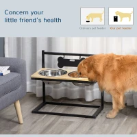 PawHut Elevated Dog Bowls Feeder with Stainless Steel Set, Twin Raised Adjustable Pet Food Platform for Medium, Large Dogs, Natural(m-6)