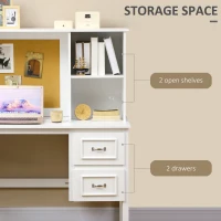 HOMCOM Computer Desk with Drawers & Shelves, Home Office Desk with Storage & Corkboard, Workstation Table with Cable Hole, White(m-5)