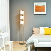 HOMCOM Floor Lamp, Modern Standing Light with 3 Rotating Lights for Living Room, Bedroom, Office, Silver(m-15)