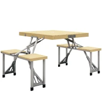 Outsunny Aluminum Frame Folding Picnic Table, Portable Camping Table and Chairs Set with Umbrella Hole(m-11)