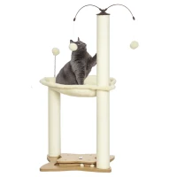 PawHut Small Cat Tree Hammock with Scratching Posts, Elevated Cat Bed with Ball Toys, Cat Hammock Stand for Indoor Cats(m-1)