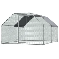 PawHut Large Chicken Coop Metal Chicken Run for Chickens with Waterproof and Anti-UV Cover, Flat Shaped Walk in Fence Cage Hen House for Outdoor and Yard Farm Use, 1.26" Dia, 9' x 12' x 6.5'(m-11)