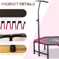 Soozier 48" Adult Hexagon Rebounder Trampoline Fitness Bungee Jumping Cardio Trainer Outdoor Bouncer Jumper Adjustable Bar Pink(m-6)