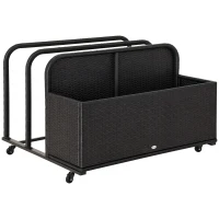 Outsunny Wicker Patio Pool Float Storage Basket, PE Rattan Outdoor Pool Caddy with Rolling Wheels for Floaties, Noodles, Life Vests, Beach Balls, Toys, Brown(m-1)