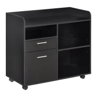 Vinsetto Filing Cabinet Printer Stand Mobile Lateral File Cabinet with 2 Drawers, 3 Open Storage Shelves for Home Office Organization, Black(m-11)